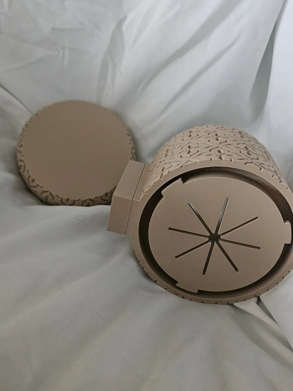 Decorative Tan 3d Printed Planter with Embossed Pattern